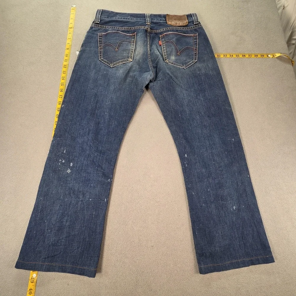 Levis Jeans Mens Selvedge Blue Med‎ Wash Straight Paint Splatter Fits 31x26